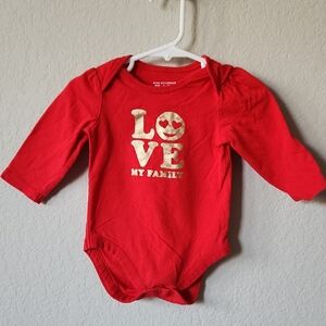 Kids Red Long-Sleeve One-Piece Bodysuit with Gold 'LOVE My Family'
